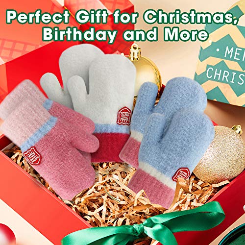 ORVINNER 3 Pack Toddler Gloves Winter Warm Fleece Lined Baby Soft Knit Mittens Toddler Winter Mittens for Boys and Girls (0-36 Months, Pink/Light-blue/White Pack)