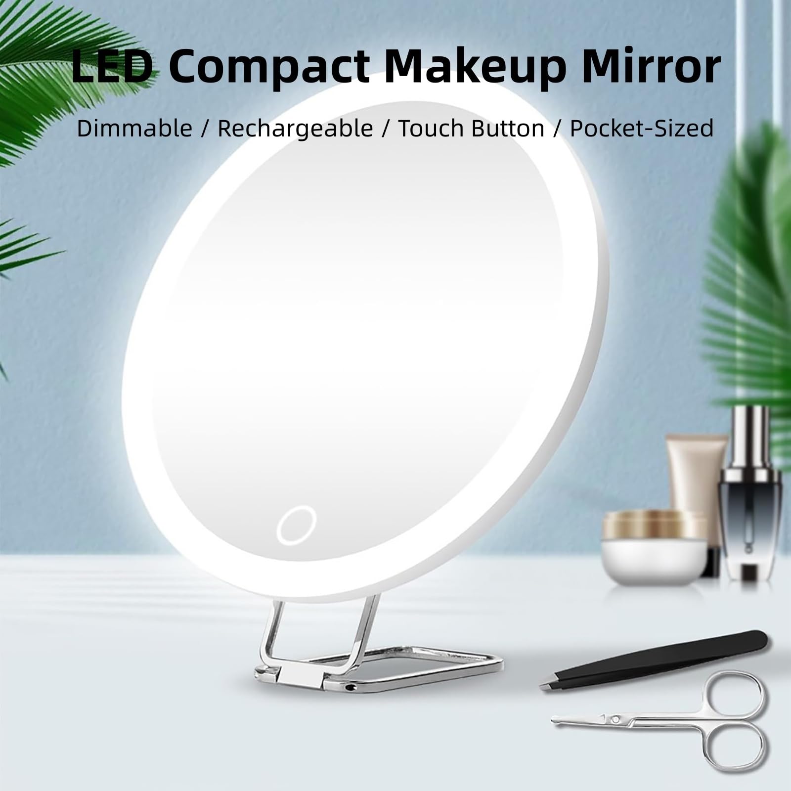 Espejo de aumento con ventosa de luz, espejo de maquillaje LED de primer plano, recargable de 6 pulgadas, 3 modos de color, atenuación de espejo de maquillaje iluminado, soporte de mesa de