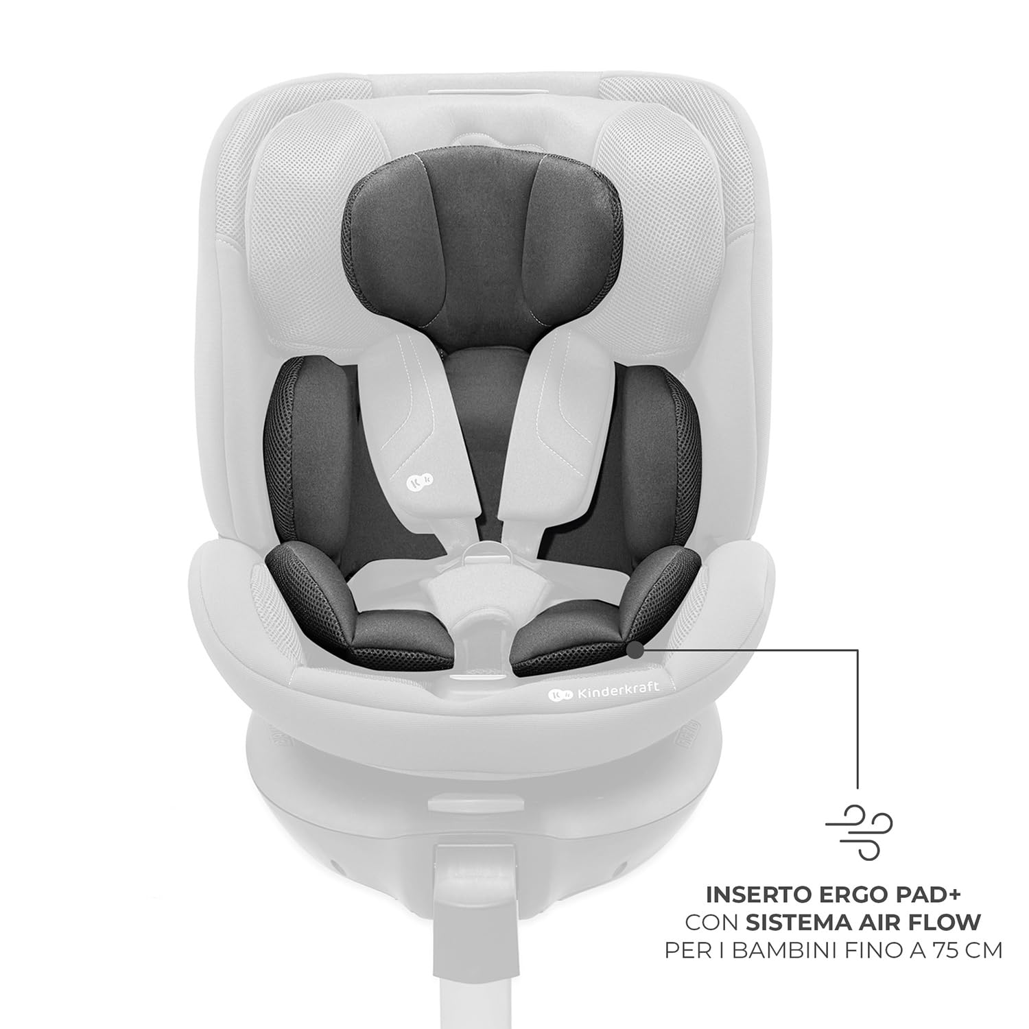 Kinderkraft XRIDER2 fotelik samochodowy 0-21 kg, rozmiar I-SIZE 40-150 cm, 360 cm, z podstawą ISOFIX, odchylany leżak, FWF, RWF, reclining, gris