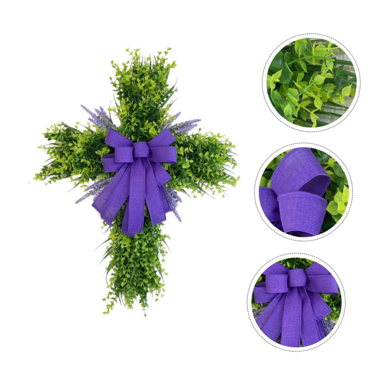 Cabilock Ghirlanda di Pasqua Forma di Croce Ghirlanda per Porta d Ingresso Esterna Decorazioni di Eucalipto e Lavanda per Porte Interne Esterne