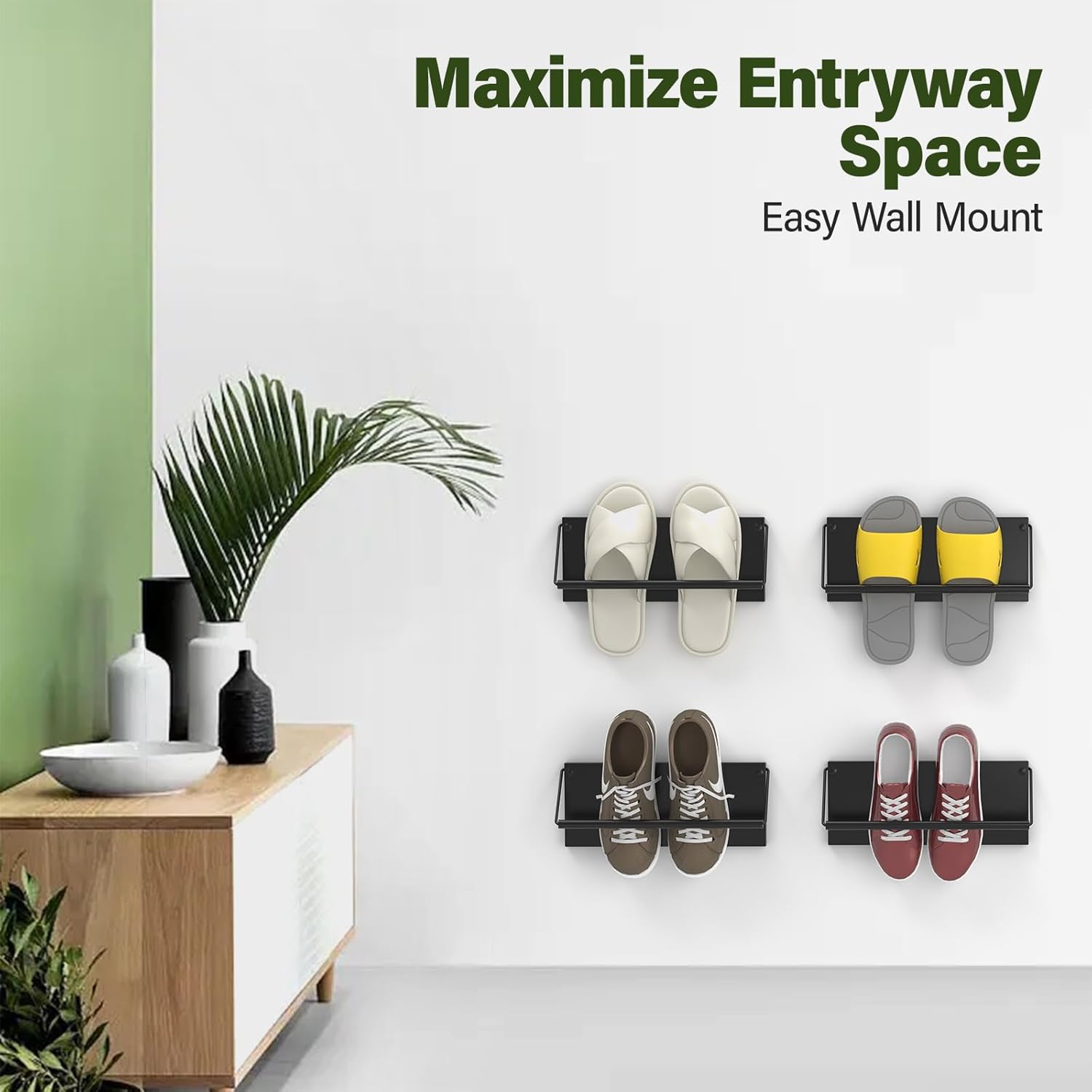 Foldable Wall Mounted Shoe Rack Set of 4, Metal Hanging Shoe Organizer, 12.5 Inch Wall-Mount Shoe Organizer, Efficient Holder and Storage Rack for Various Shoes