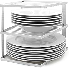 joeji's Kitchen 3 Tier No-Wobble Plate Rack for Kitchen Cupboard Storage - Corner Plate Rack Cupboard Shelf Organiser 25x25x19cm - White