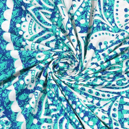 Image of RajasthaniKart 144 TC Pure 100% Cotton Double Bed Sheet with 2 Pillow Covers (Bedsheet for Double Bed Cotton, Green Star Jaipuri, King Size,5298)