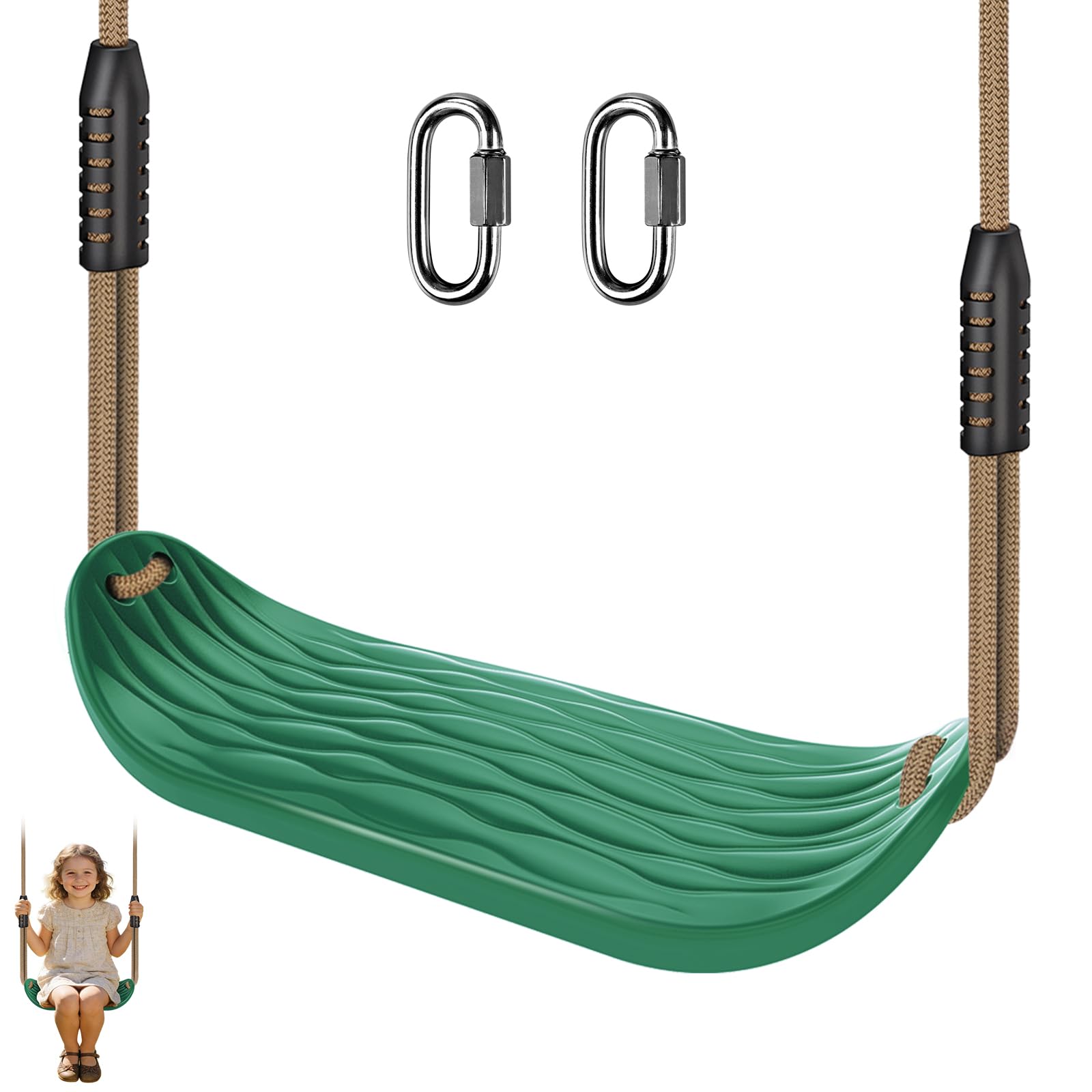 SELEWARE Green Heavy Duty Swing Seat Non-Slip Tree Swing for Kids, 1 Pack