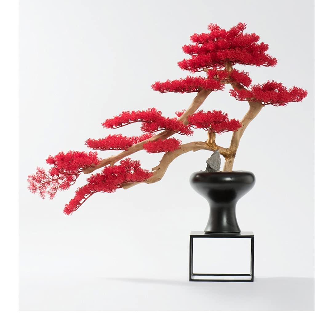 Amazon｜人工盆栽 人工盆栽の木の人工赤い葉の木の鉢植えの装飾自然