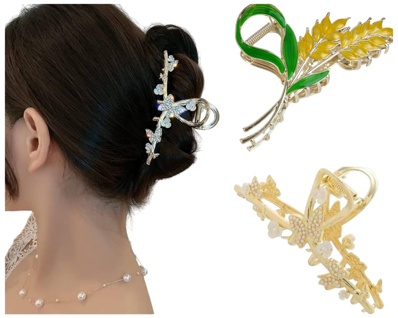 MISS LIRENN® 02 PCS Decorative Metal Hair Claw Clip, Butterfly and Floral Design, Strong Hold, Large Size for Thick and Thin Hair Lay Down Hair Claw Clips Hair Styling Accessories, (Multicolor2)