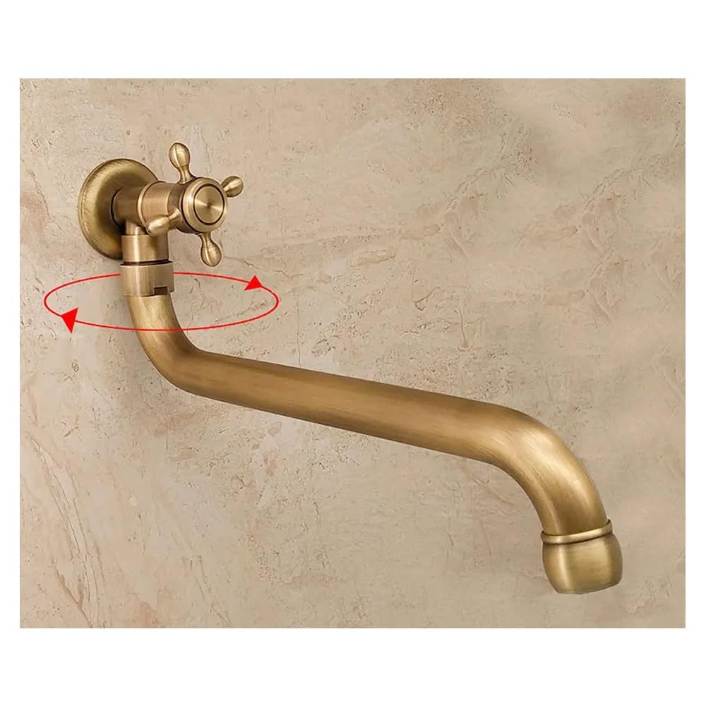 Grifo de Solo Frío de latón antiguo alargado, grifo montado en la pared for piscina de fregona al aire libre, grifo giratorio retro europeo