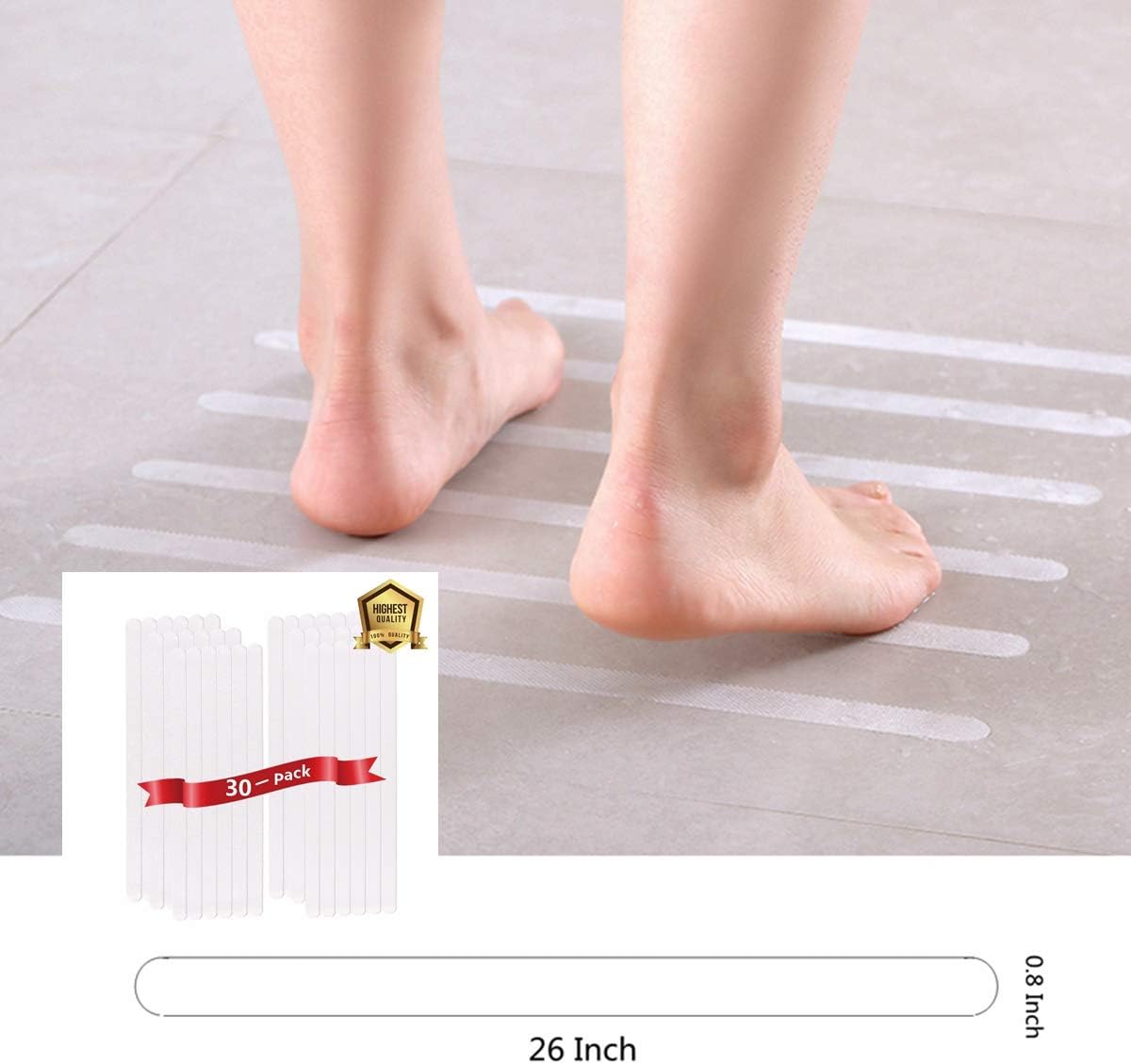 30 Pack Anti Slip Stair Treads 26" Non Slip Clear Floor Treads Tape Premium Home Transparent Adhesive Floor Treads for Indoor Stairs Treads Pets Elders Non-Slip for Child Elders Pets Safety, No Stair