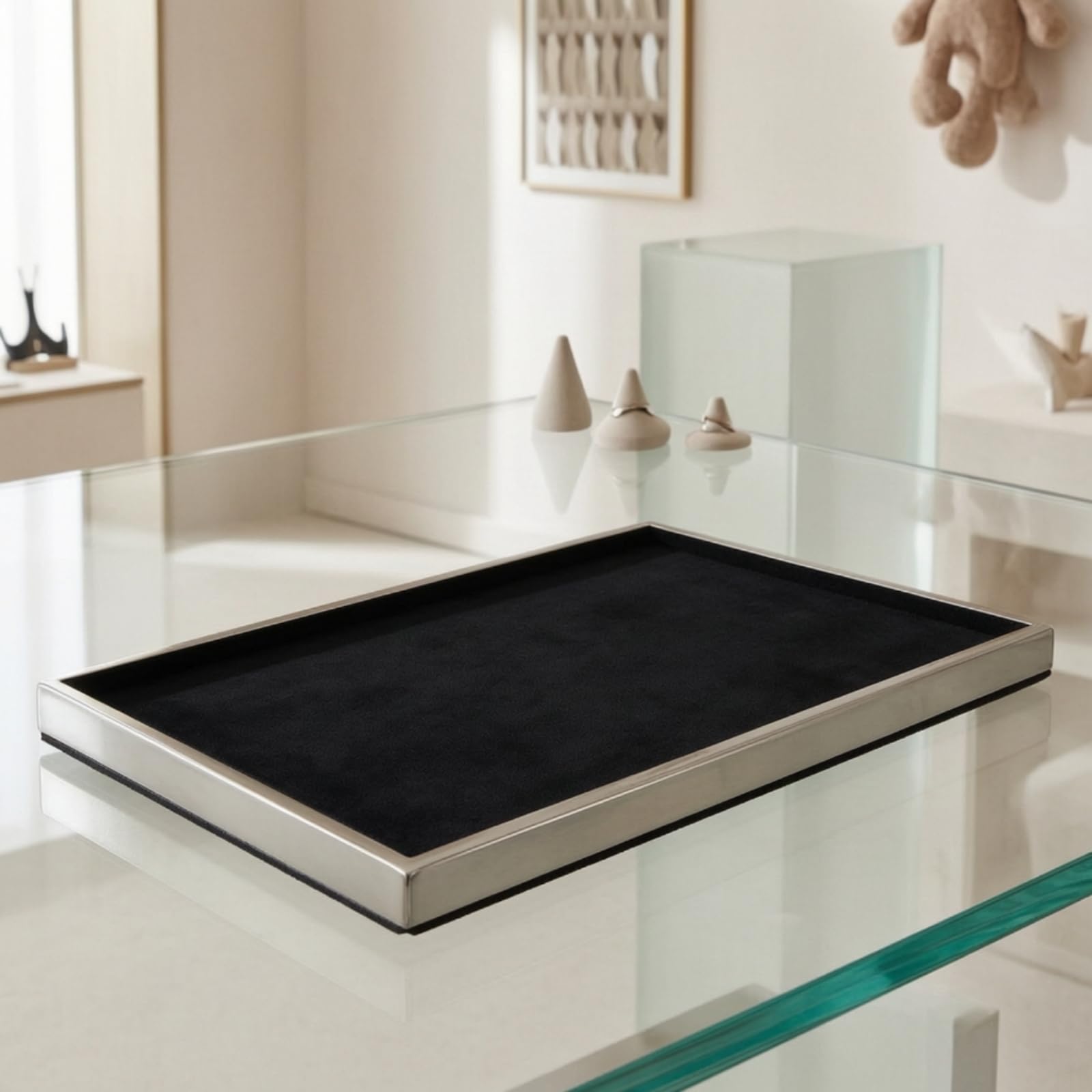 predolo Plateau pour Bijoux Plat, Argent Et Noir, Grand