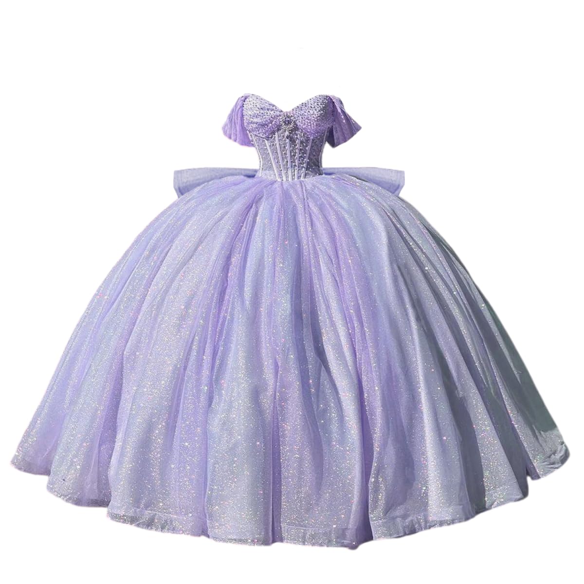 Sparkly Beaded Quinceanera Dresses with Train Off Shoulder Sweet 16 Dresses Puffy Tulle Ball Gown