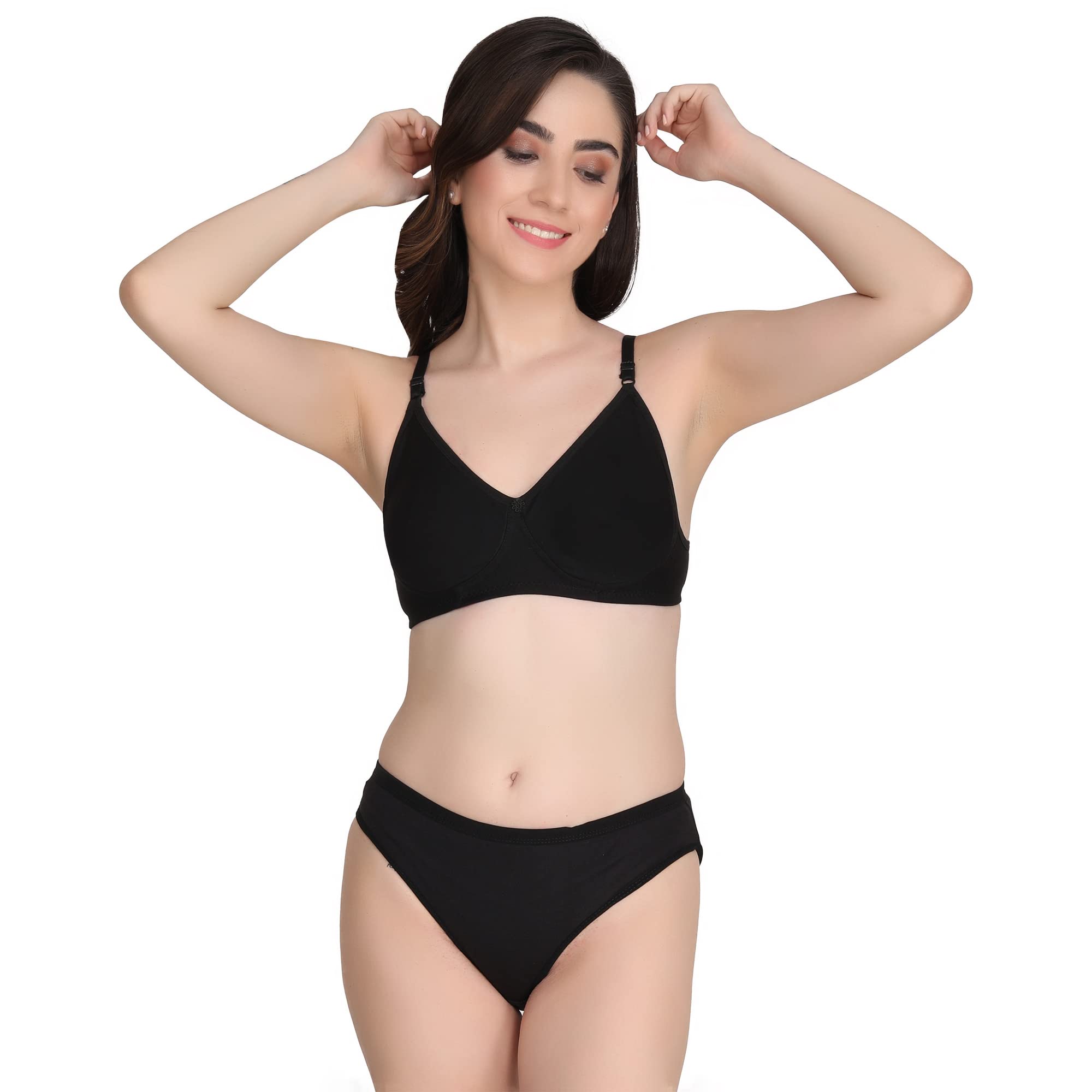 Liigne Non Padded Bra Panty Set - Made of Pure Cotton Full Coverage Non Wired Seamless Pushup Soft Cup for T-Shirt Saree Dress Sports Garment for Daily Use Everyday