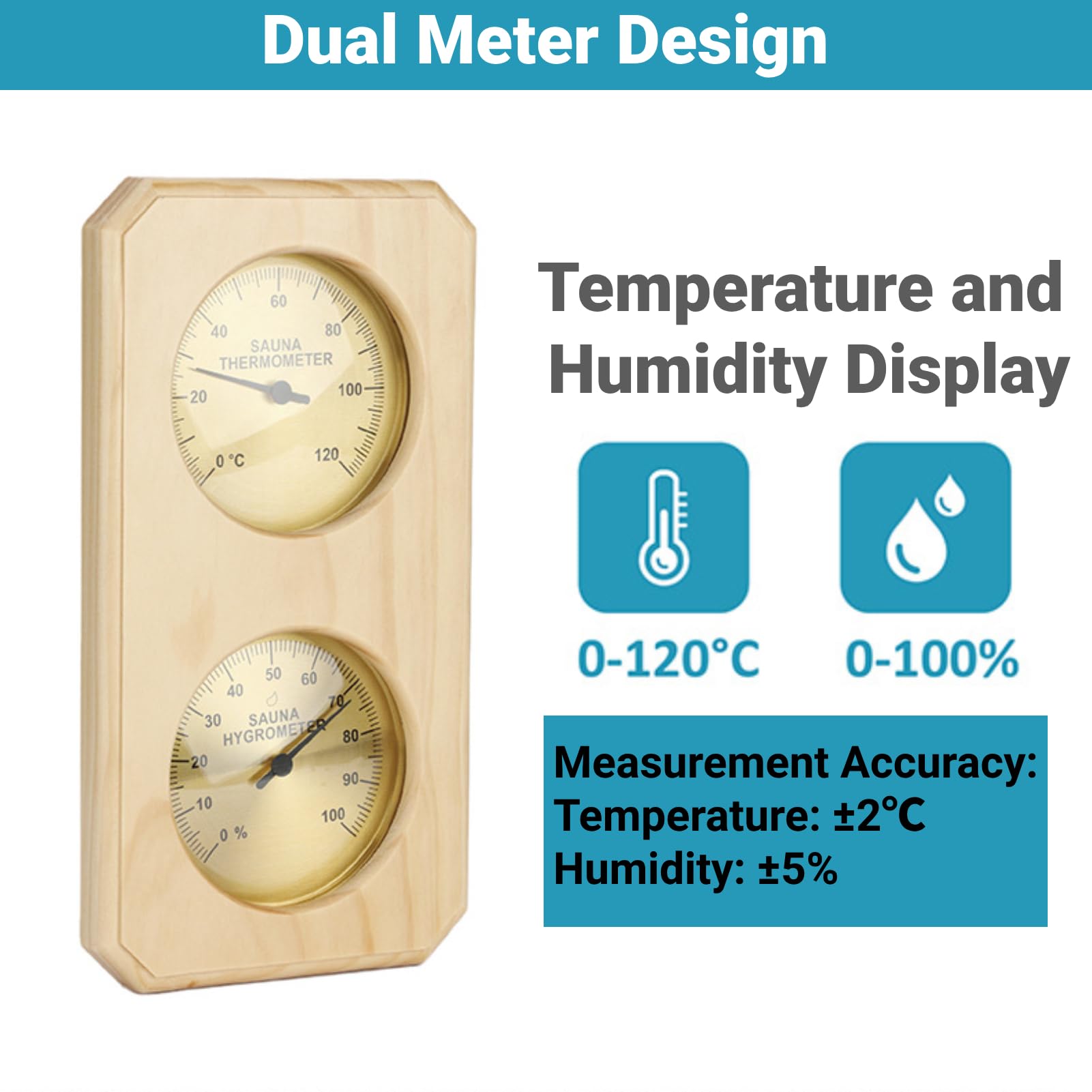 Thermomètre et Hygromètre de Sauna en Bois à Haute Température, Jauge d'humidité et de Température 2 en 1