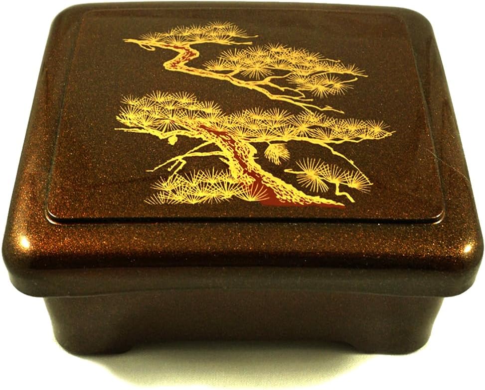 JapanBargain 4121, Japanese Unagi Don Box Bento Box Donburi Poke Container Traditional Japanese Lacquered Lunch Box,Made in Japan, Gold Pine (1, Gold)