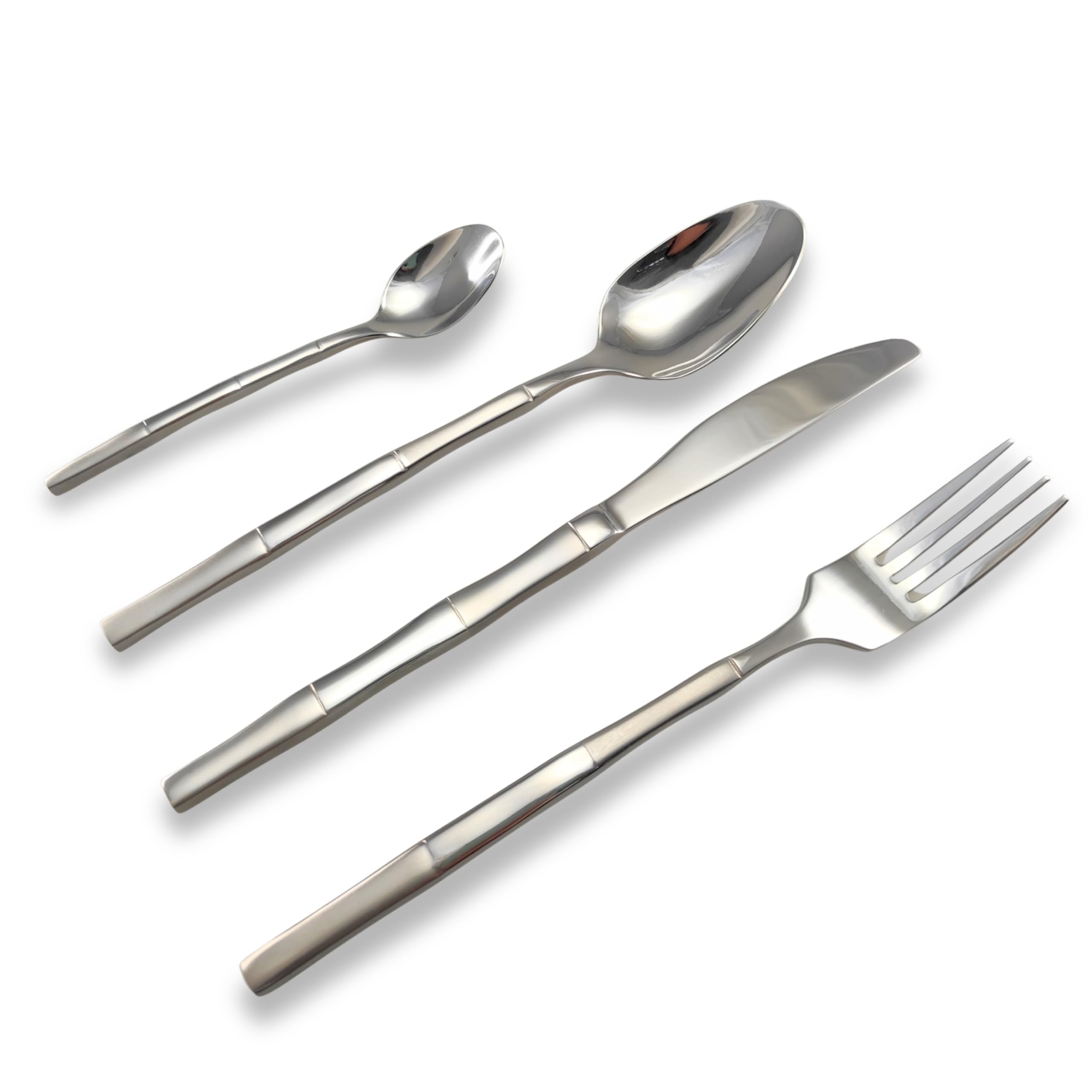 Lebrun Cubiertos BAMBOU – Cubertería de 24 piezas – Vajilla para 6 personas – Juego de 6 tenedores, 6 cuchillos de mesa, 6 cucharadas, 6 cucharaditas – Diseño moderno – Marca francesa