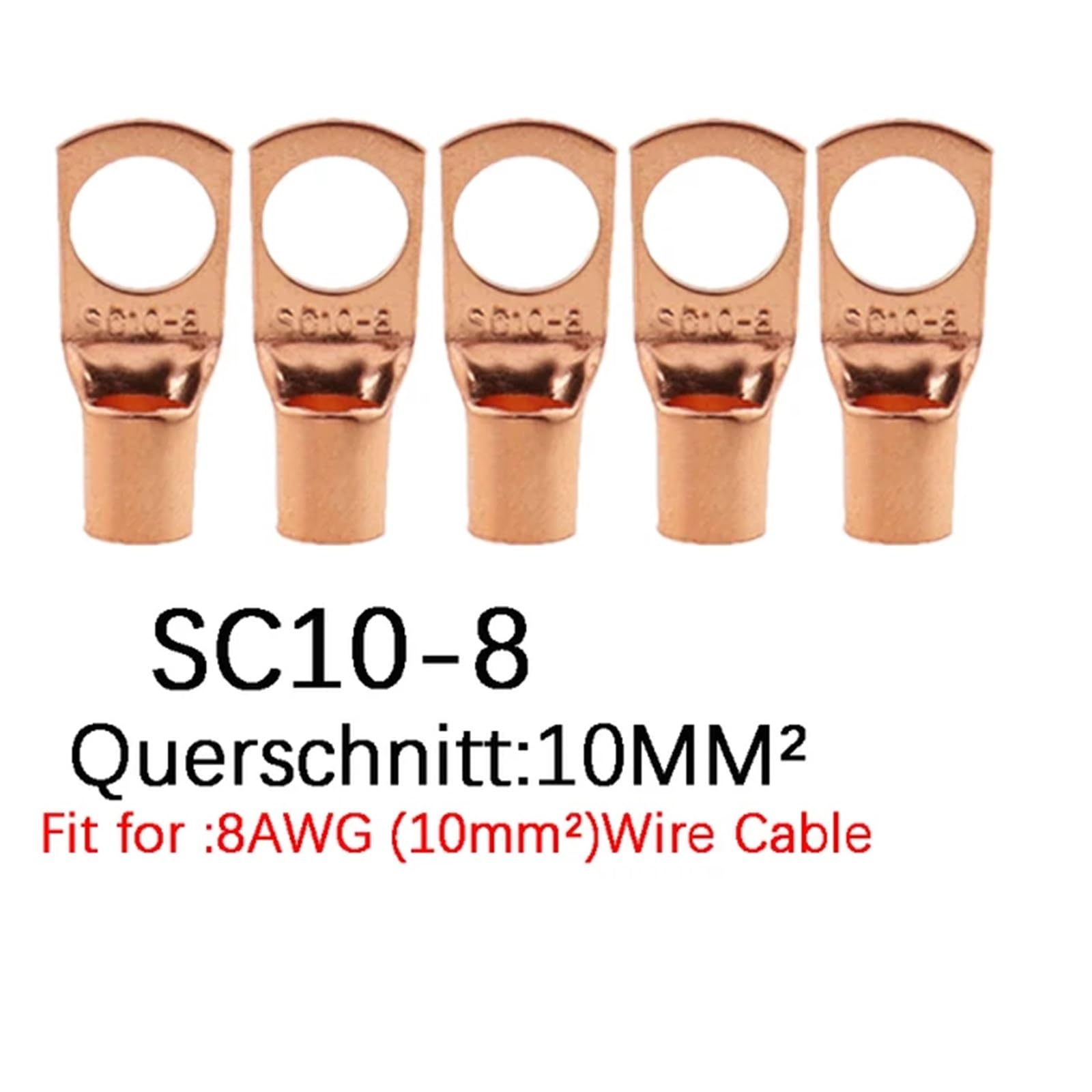 Conector de terminación anular, Conector de cable con aislamiento de anillo, terminal de crimpado de cobre, varios tamaños, 10-100 unidades(100pcs,SC10-8)