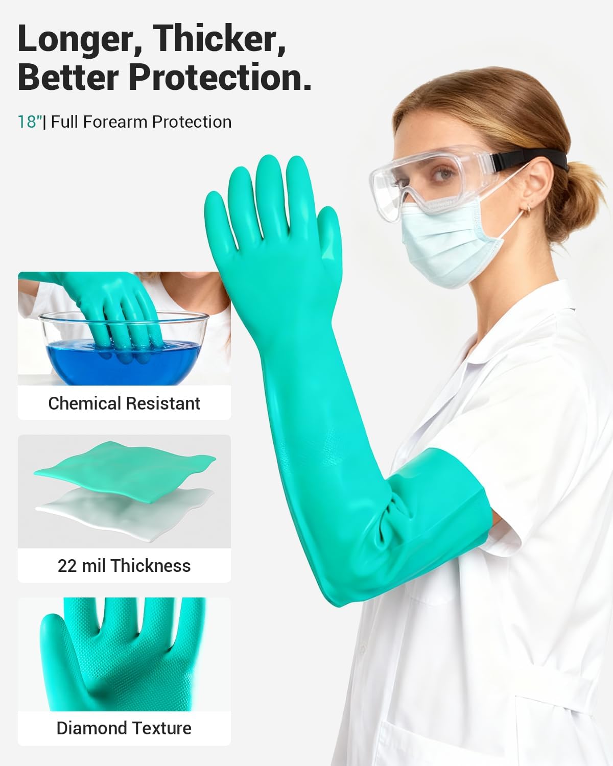 ThxToms Long Nitrile Chemical Resistant Gloves, Reusable Heavy Duty Safety Work Gloves, Acid, Alkali and Oil Protection - Image 2