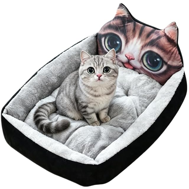 GUOCU Cama de Perrera Dibujos Animados Almohada Rectángulo para Mascotas Cómodo Mascota Gato y Perro Cama…