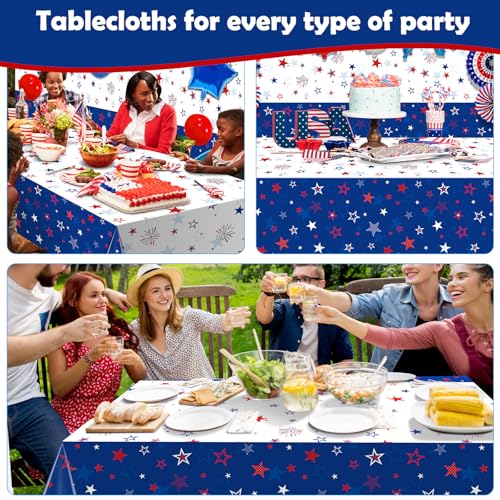Image of 4.5 x 100 Feet Patriotic Tablecloth for 4th of July Independence Day Decorations,Roll of Disposable Custom White Blue Red Star Memorial Day Photography Backdrop for 4th of July Themed Party Supplies