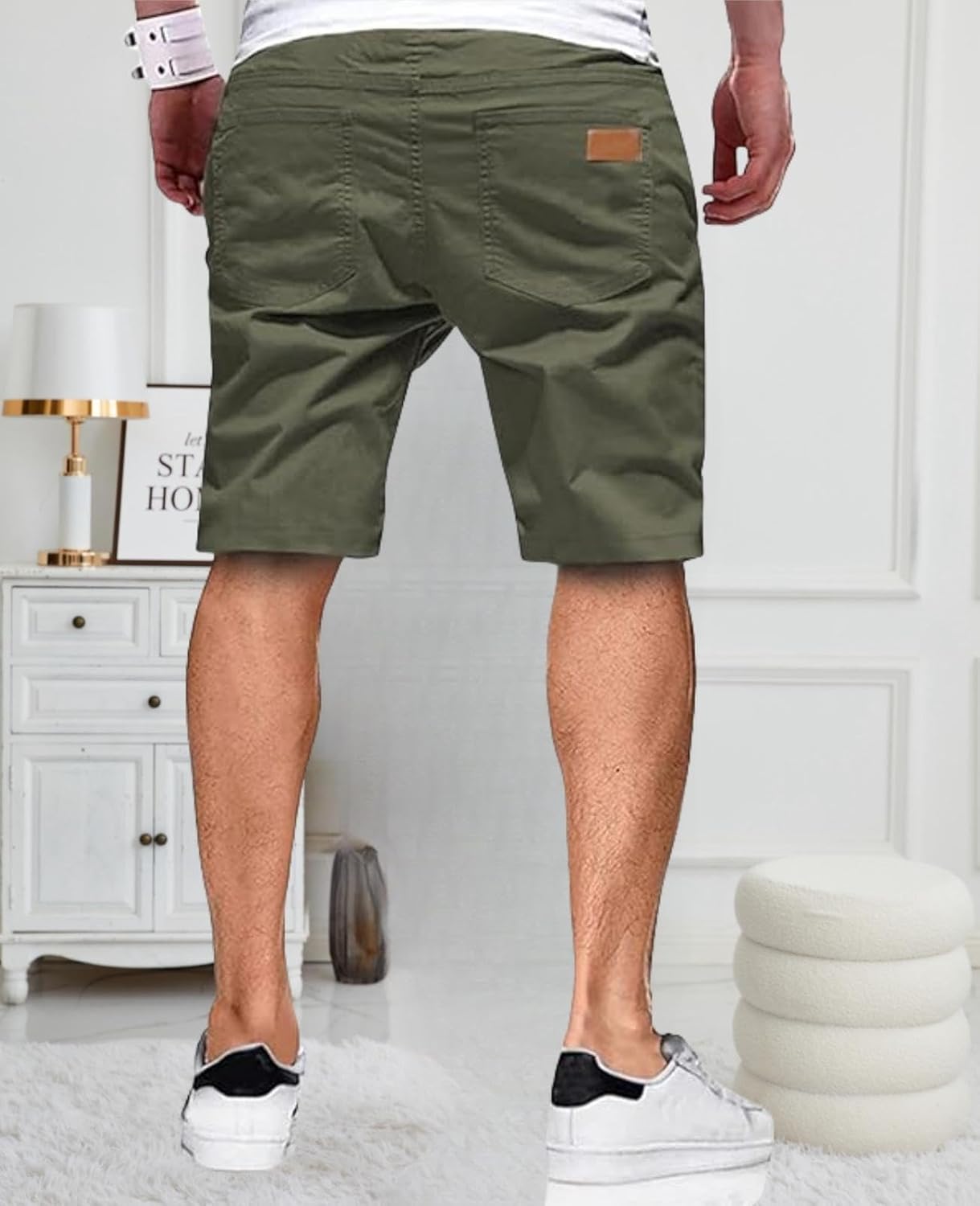 Mens Casual Shorts - Cotton Drawstring Summer Beach Stretch Twill Chino Golf Shorts