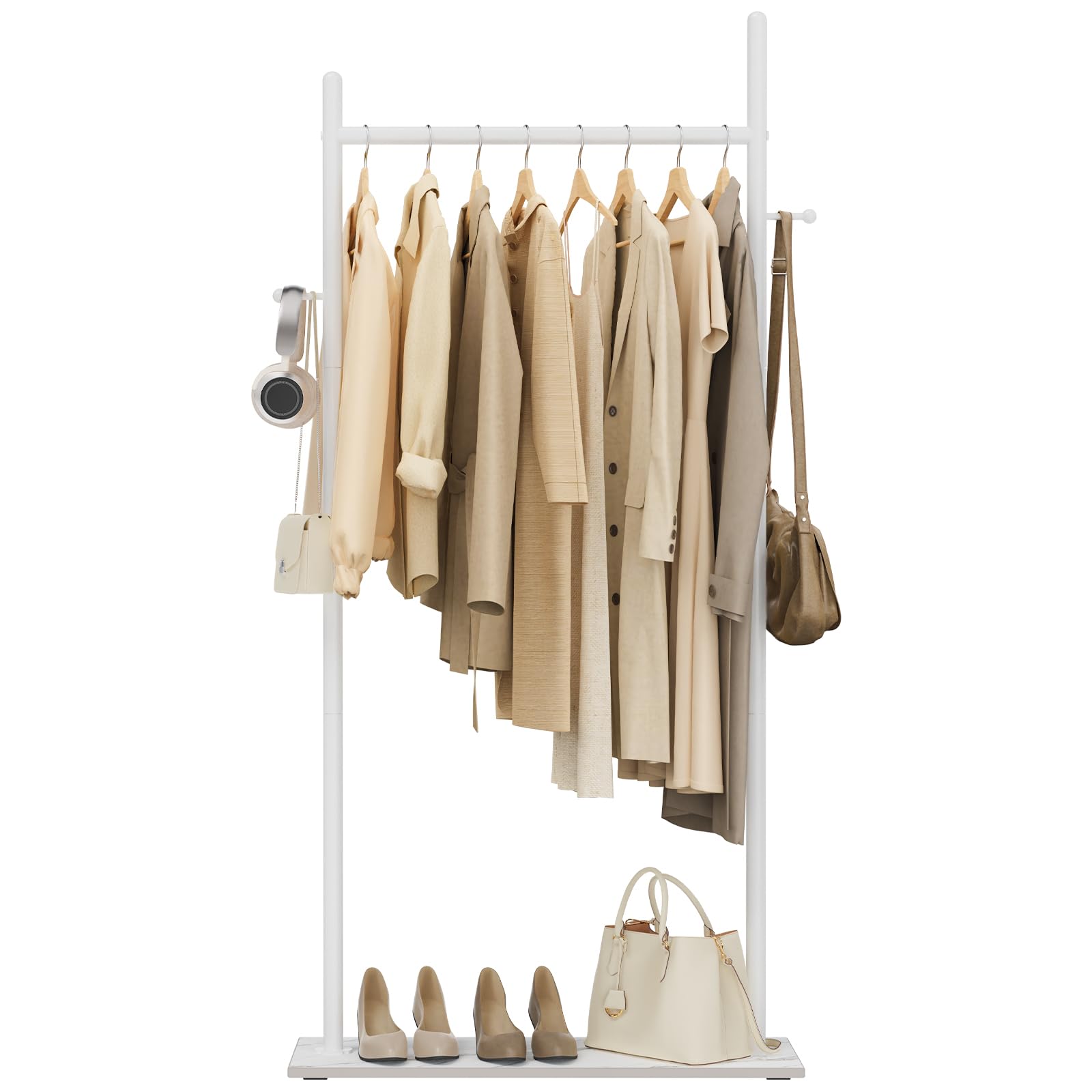 OUTBROS Garderobenständer mit 2 Haken, Stehende Kleiderstange – Kleiderständer zum Aufhängen von Kleidung für das Schlafzimmer – 60 cm Breiter, Strapazierfähiger Coat Rack aus Metall (Weiß)
