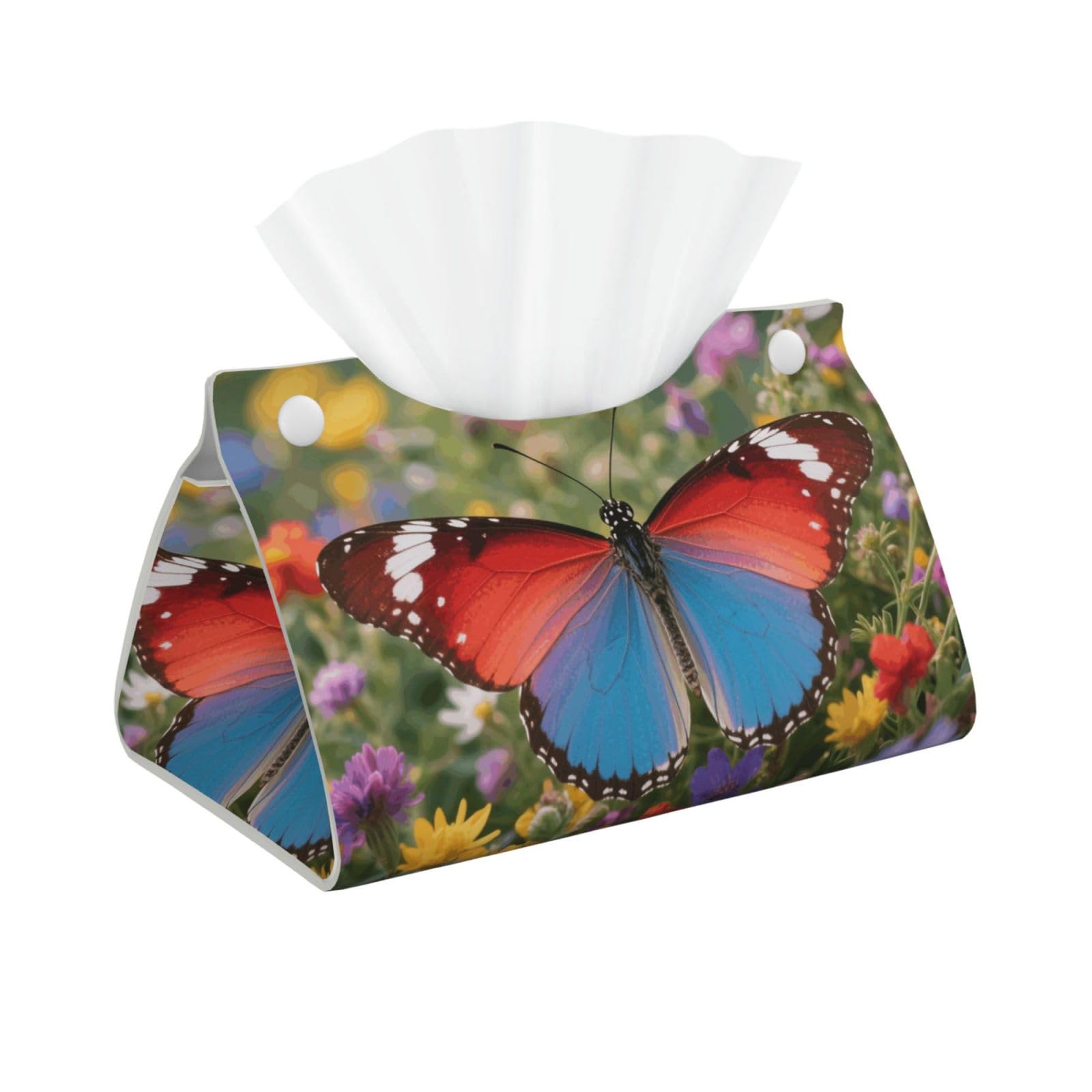 Pu Leather Tissue Box Cover, Butterfly Rectangle Tissue Case Covers Decorative Tissue Box Holder Waterproof Tissue Holder Organizer for Bathroom Home Office
