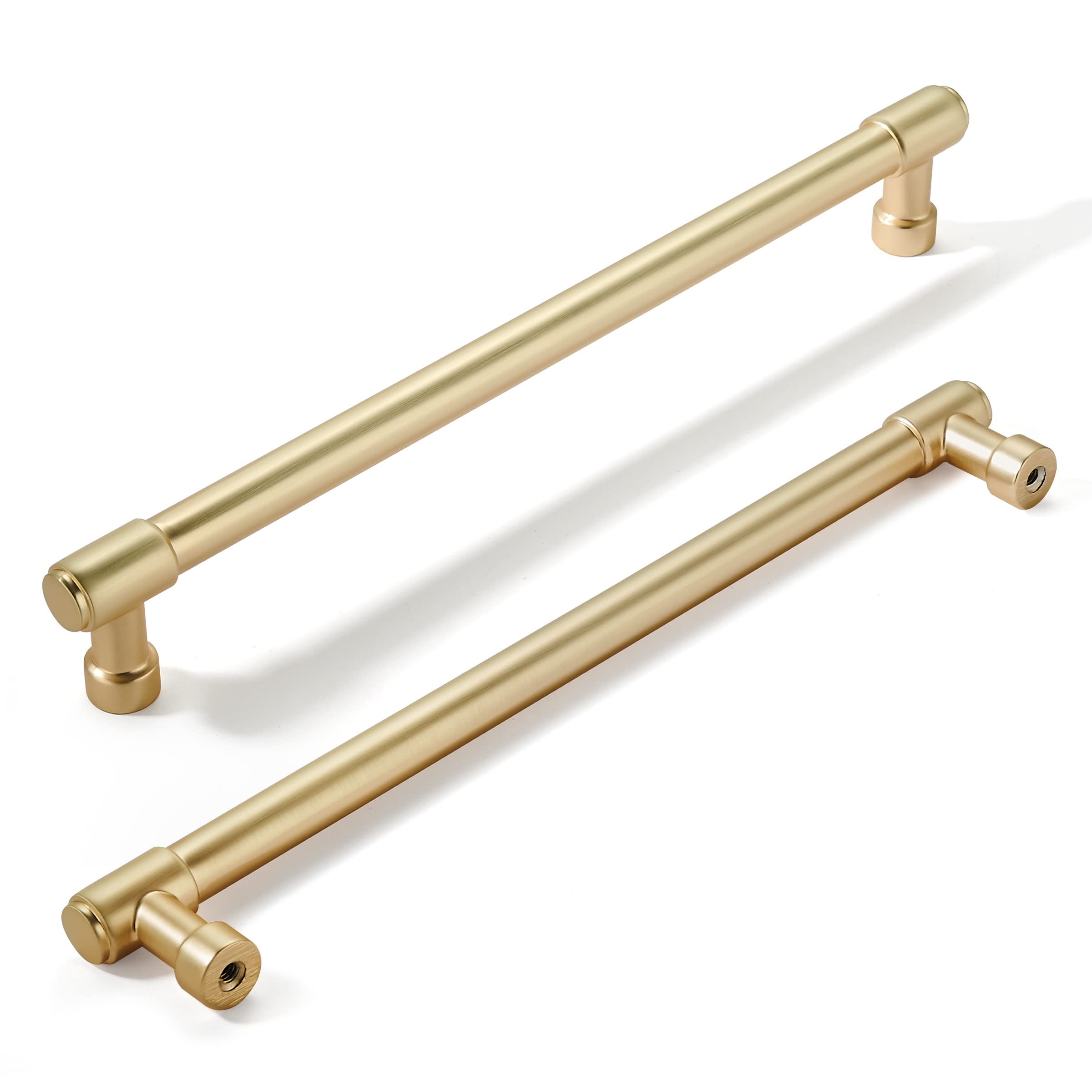 khtumeware 10 Pack Brushed Brass Cabinet Pulls 8 Inch(203mm) Hole Center Gold Drawer Pulls Cabinet Hardware Kitchen Cabinet Handles for Bathroom Dresser Pulls — image 1