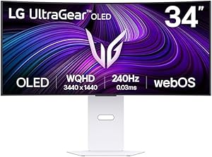 LG UltraGear OLED GX9s SMART Gaming Monitor 34GX90SA-W – WOLED UWQHD 1440p Curved 34 Inch, 240Hz, 0.03ms, HDR 400, webOS A…