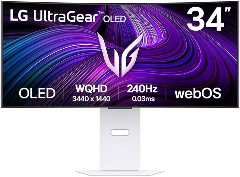 UltraGear OLED GX9s SMART Gaming Monitor 34GX90SA-W - WOLED UWQHD 1440p Curved 34 Inch, 240Hz, 0.03ms, HDR 400, webOS AI, Speakers, Wi-Fi, Bluetooth, DP1.4, HDMI 2.1, USB-C, White