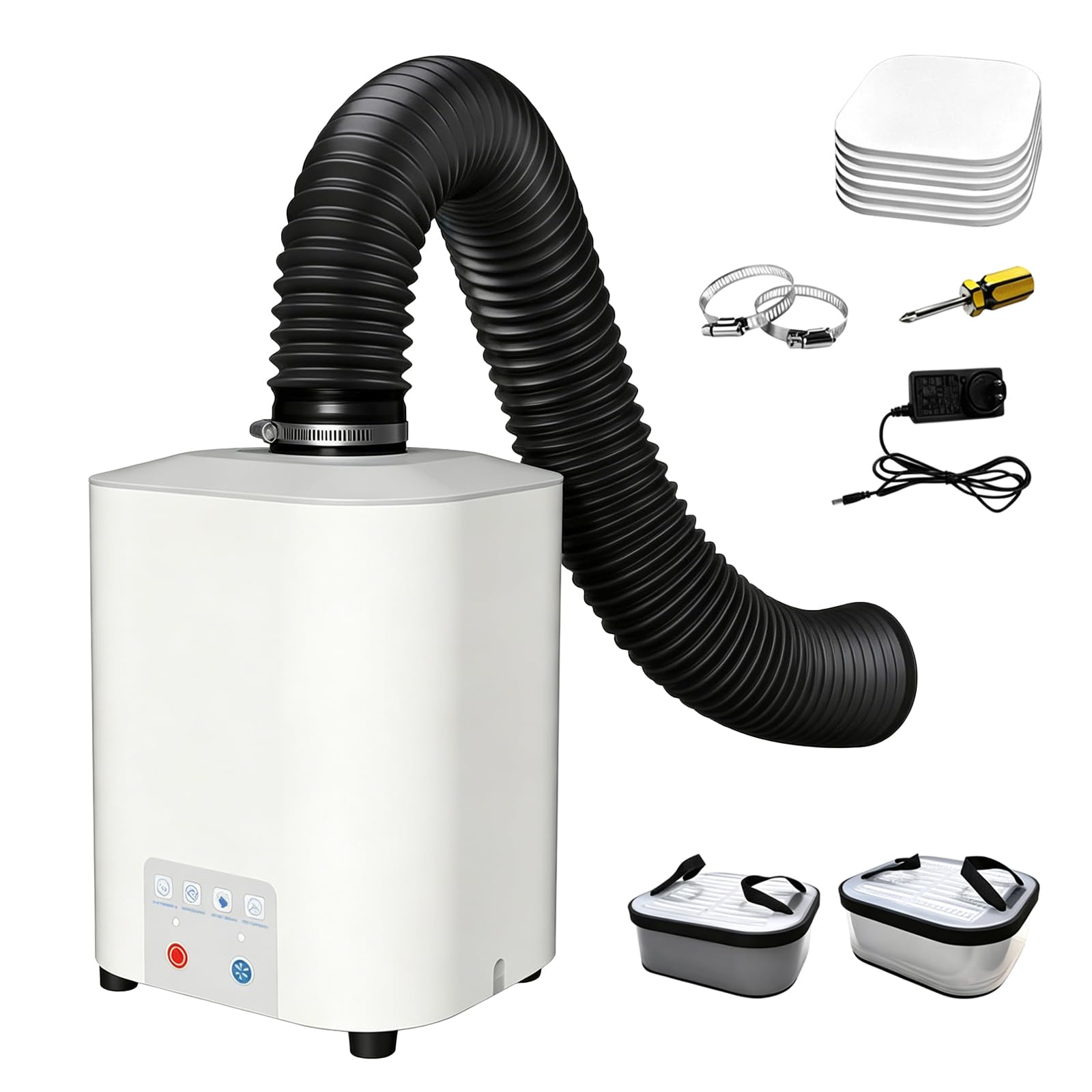 Aspiratore Fumi di Saldatura 50W con Sistema di Filtrazione a 3 Stadi, Purificatore d’Aria 128 m³/h Silenzioso <56 dB, per Saldatura, Laser e Stampa 3D, Include 5 Prefiltri di Ricambio