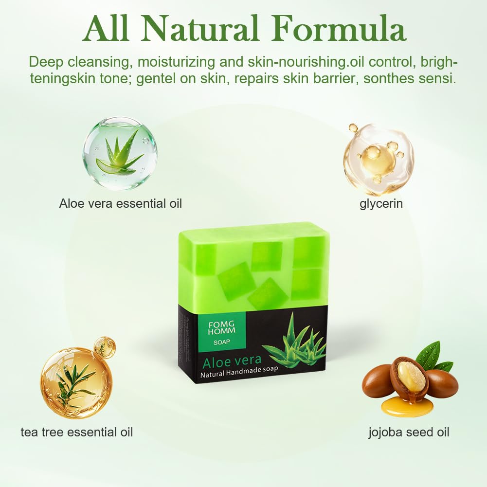 Mydło Aloe Vera w kostce, 2-pakiety naturalnego mydła, naturalny żel pod prysznic dla wszystkich rodzajów skóry, włosów, twarzy i ciała (Mydło Aloe Vera, 2 × 100g)