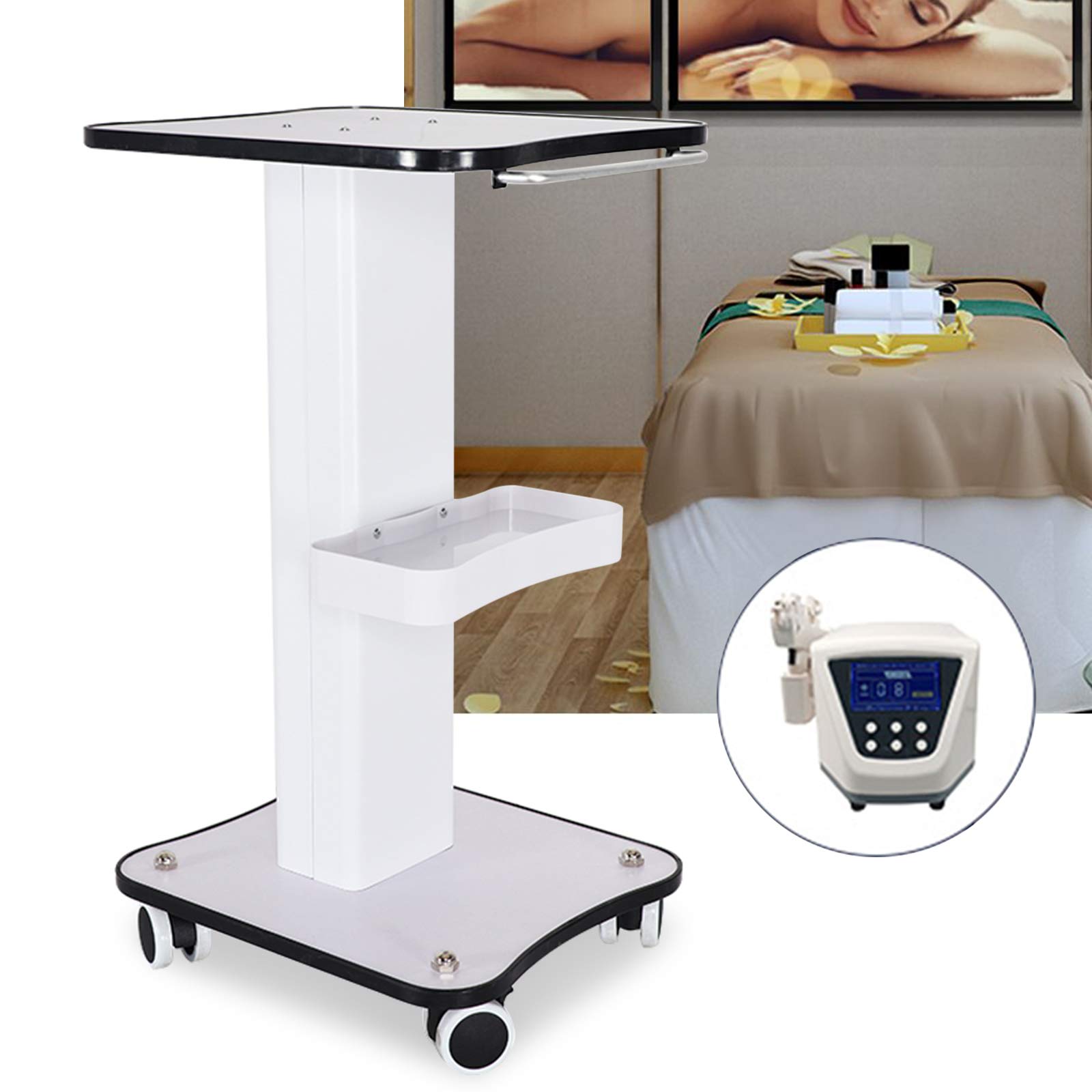 Beauty Salon na kółkach, wózek fryzjerski, wózek fryzjerski z półką i kółkami, obracany o 360°, bezgłośny, antypoślizgowy, wózek roboczy na instrumenty kosmetyczne do 40 kg, 34 x 38 x 69 cm, biały