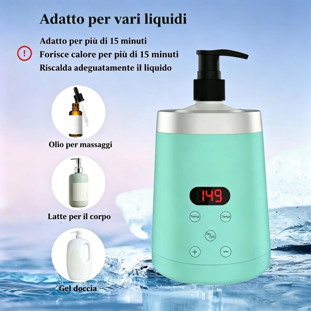 Scaldatore per Olio da Massaggio Verde con due Distributori di Olio Dispenser per Flaconi Spa e Scaldalozioni Display LED Scaldatore per Flaconi di Gel Apparecchio Riscaldante per Saloni