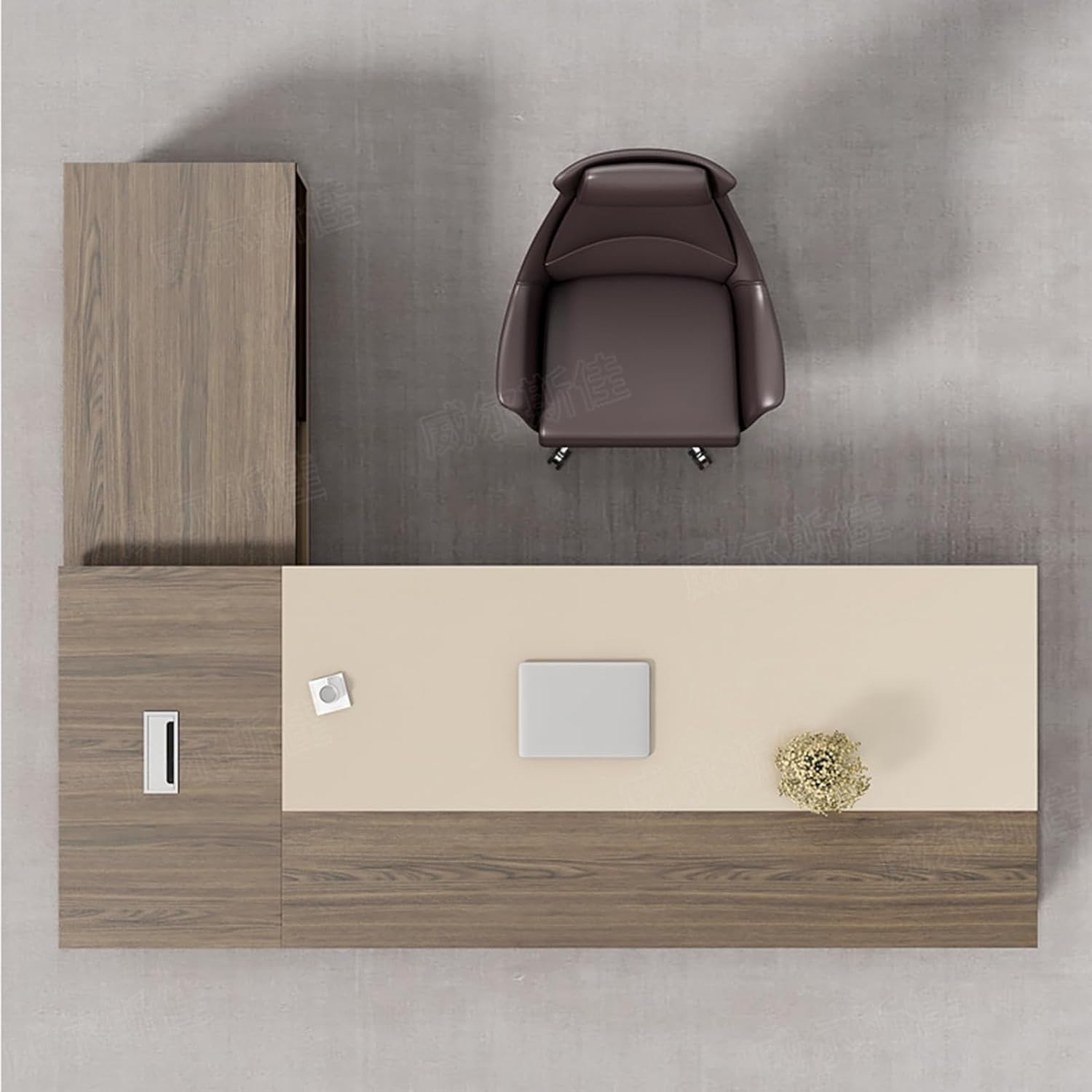 Brown L Shaped Wood Executive Office Desk Computer Desk with Lateral Cabinet Writing Study Table Business Furniture Set