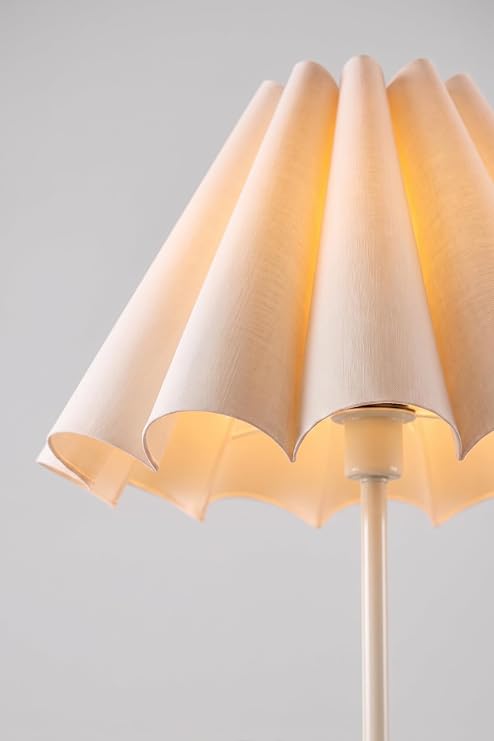 Marrien Flora Pileli Zemin Lambaderi, Kumaş Başlıklı Ayaklı Lamba ve Salon Oturma Odası Aydınlatması - Krem - Modern Dekoratif Yer Lambası