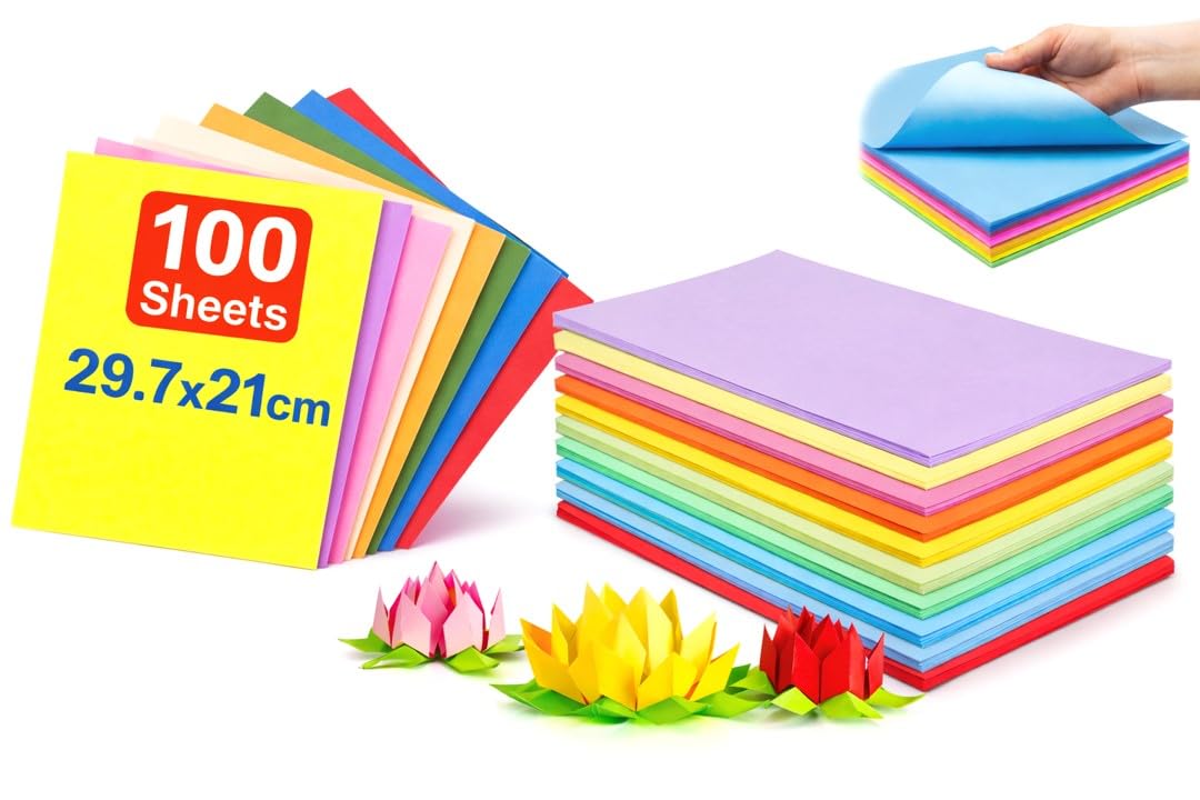 LAVISH A4 Double-Sided Colored Paper | 100 Sheets Pack | 29.7 × 21 cm | Assorted Colors | Easy to Cut | For Art & Craft, Printing, Scrapbooking, Decoration & Gift Wrapping
