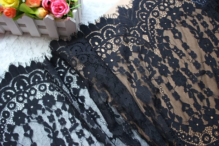 dekoracja koronkowa, Tkanina koronkowa z kwiatowym wzorem i rzęsami, wielokolorowa, szerokość 34-50 cm(50cm White)