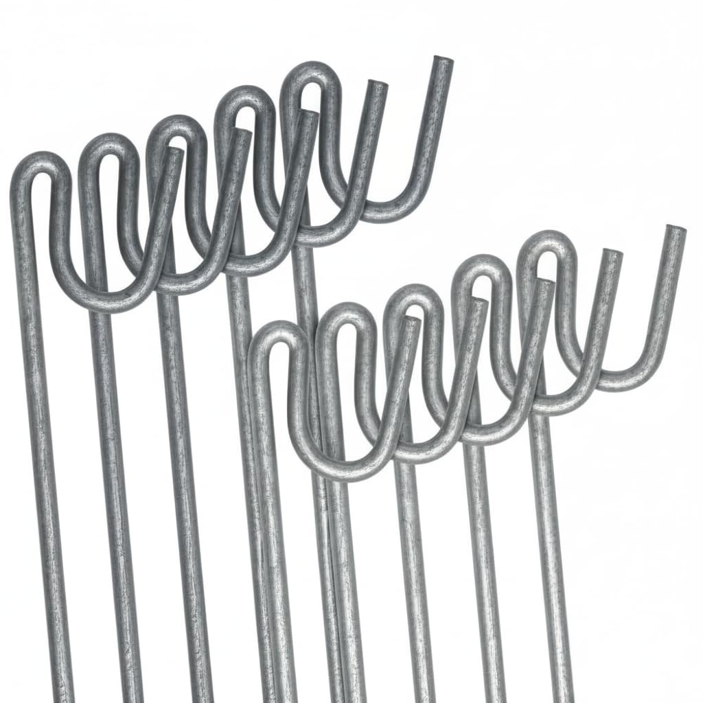 ANSIO Galvanised Steel Fencing Pins 1.2m x 8mm – Heavy Duty Rust-Resistant Metal Stakes with Shepherd’s Crook Head for Temporary Fencing, Garden & Decking – 10 Pack — image 1