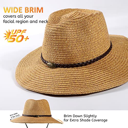 Women Straw Sun Hat Mens Cowboy Style Garden Hat Upf 50+ Wide Brim Summer Hat With Wind Lanyard #TOP2