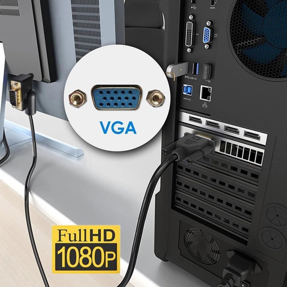CY Cable 90 grados ángulo izquierdo VGA RGB macho a recto macho extensión 3COAX+6C para monitor proyector computadora