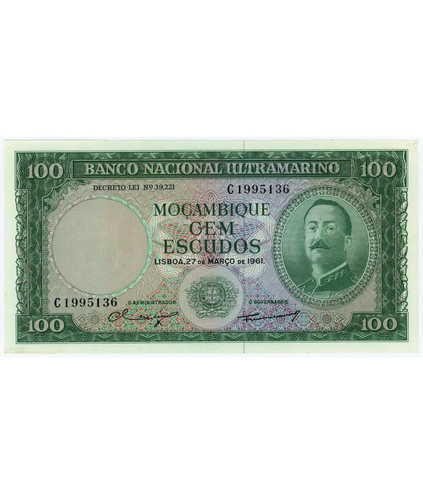 MOZAMBIQUE 100 ESCUDOS OVERSEAS PROVINCE OF PORTUGAL YEAR 1961 NOTE IN TOP GRADE