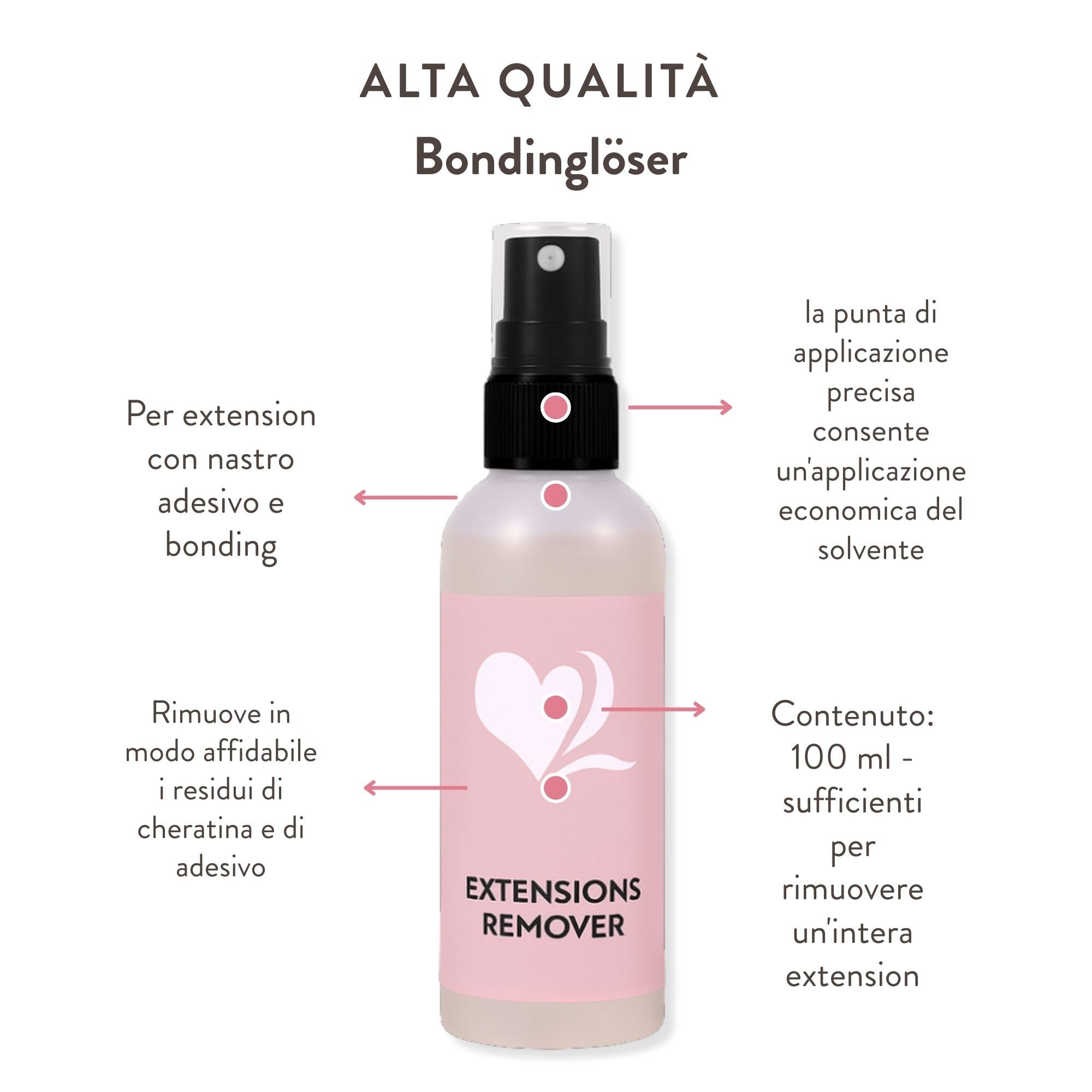 hair2heart Kit rimozione extension capelli con pinze e solvente di incollaggio - Facile rimozione delle extension a cheratina e a nastro - Formula a base di alcol