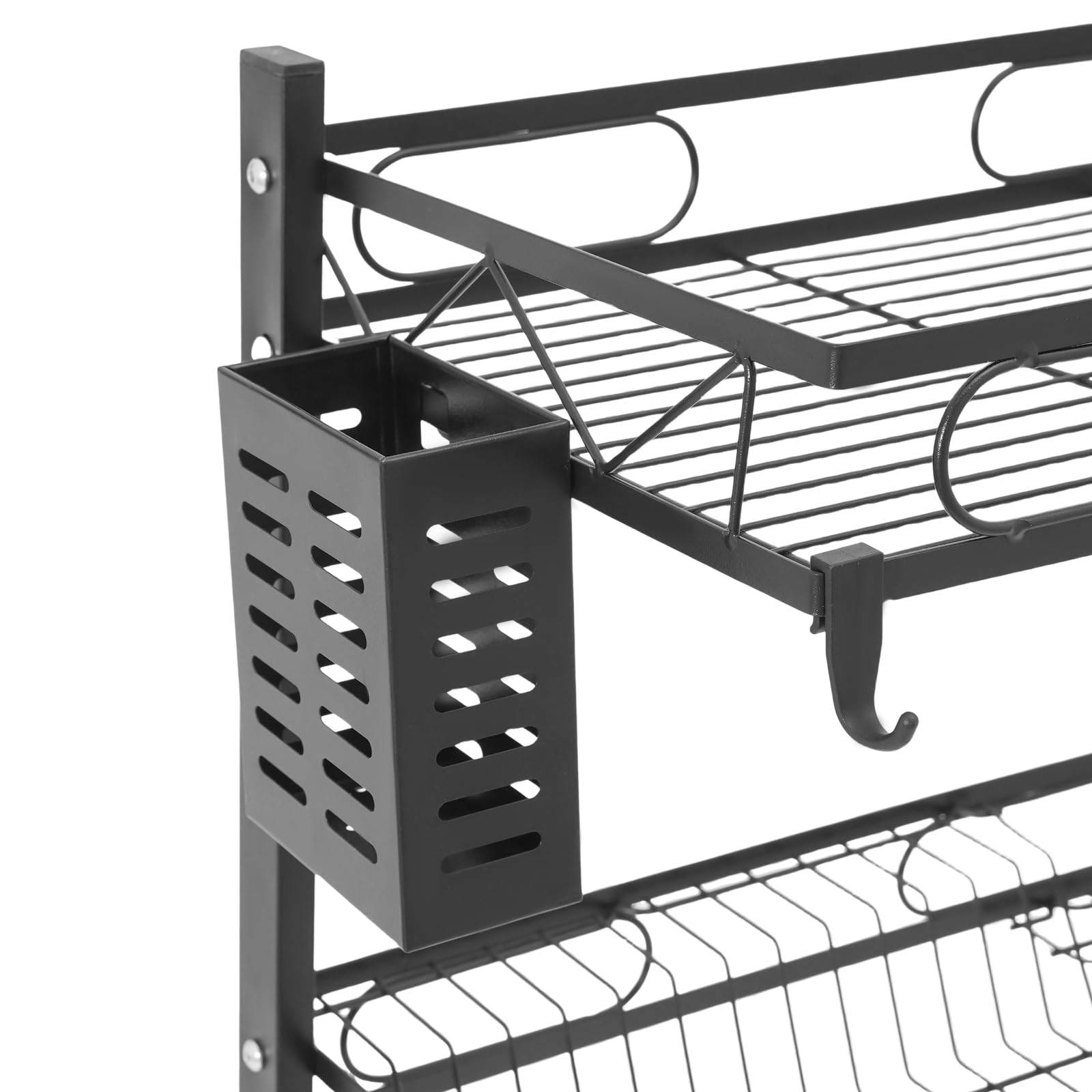 Abtropfgestell, 2-stufiges Geschirr Abtropfgestell mit Haken, Geschirraufbewahrung, Geschirrkorb, 65x28x82cm, Schwarz