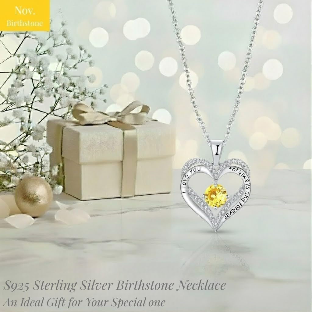 Birthstone Heart Pendant Necklace for Women Birthday Gifts for Wife Girlfriend Daughter S925 Sterling Silver Jewelry for Anniversary Mothers Day Christmas Valentines day