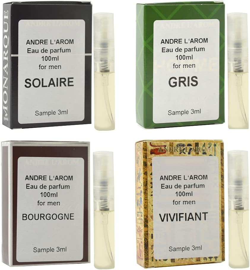 ANDRE L’AROM Serie Kraft Eau de Parfum voor heren, ontdekkingsset, 3 ml x 4 stuks, draagbaar, gemaakt in Frankrijk, product van Grasse
