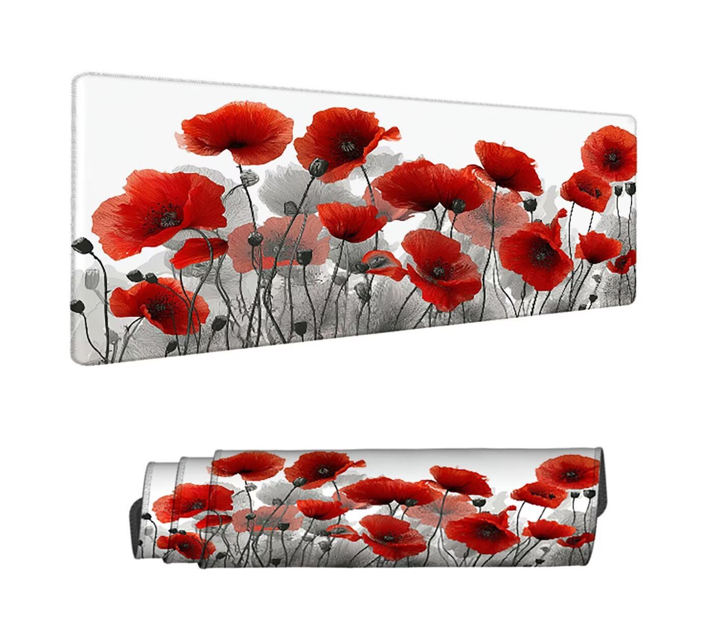 Tapis de Souris de Jeu Rouge Tapis Souris XXL 1500 x 800 mm sous Main Bureau Cousus Imperméable Antidérapant, Pavot Mouse Pad pour Travail, Jeux, Bureau, Maison Decor, Plus Rapide, Cadeaux H-10192