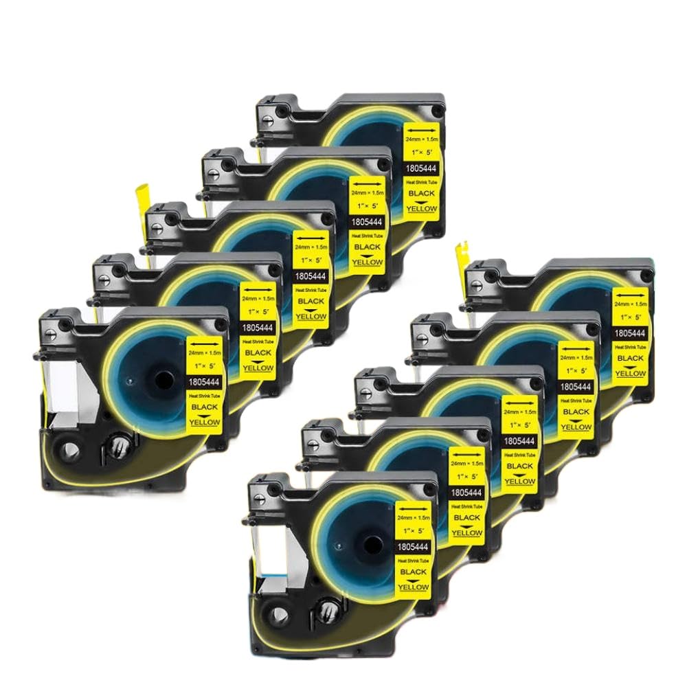 10pk 1805444 24 mm Terre di etichettatura del tubo di restringimento di calore nero su cassetta giallo compatibile con stampanti per etichette in serie 6000