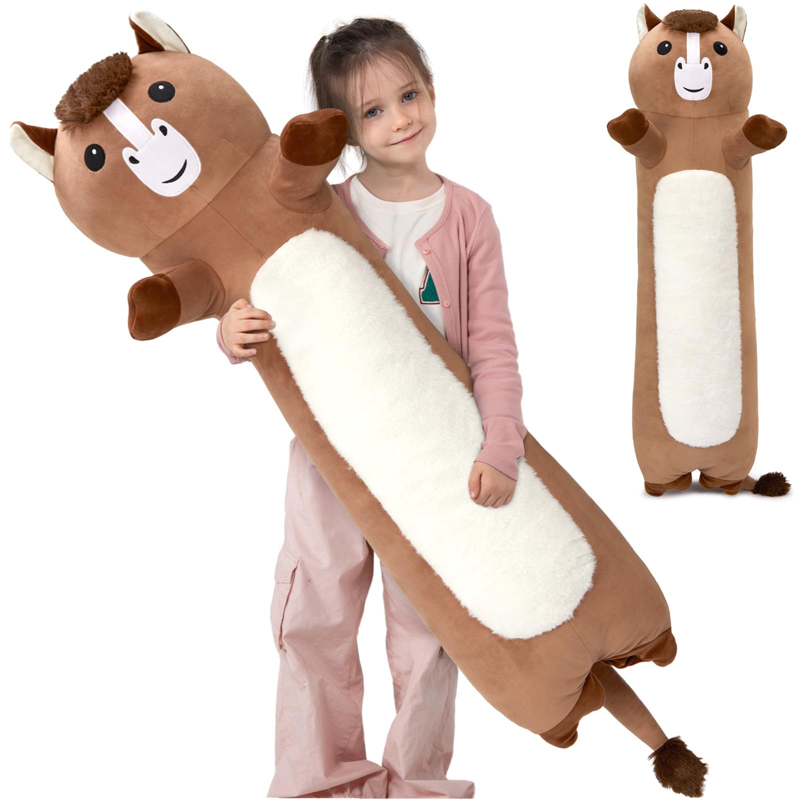 KERTA 43 Inch Giant Horse Stuffed Animals, Soft Long Stuffed Horse Plush Boby Pillow for Boys Girls, Large Stuffed Pony Toy Gift for Birthday Christmas