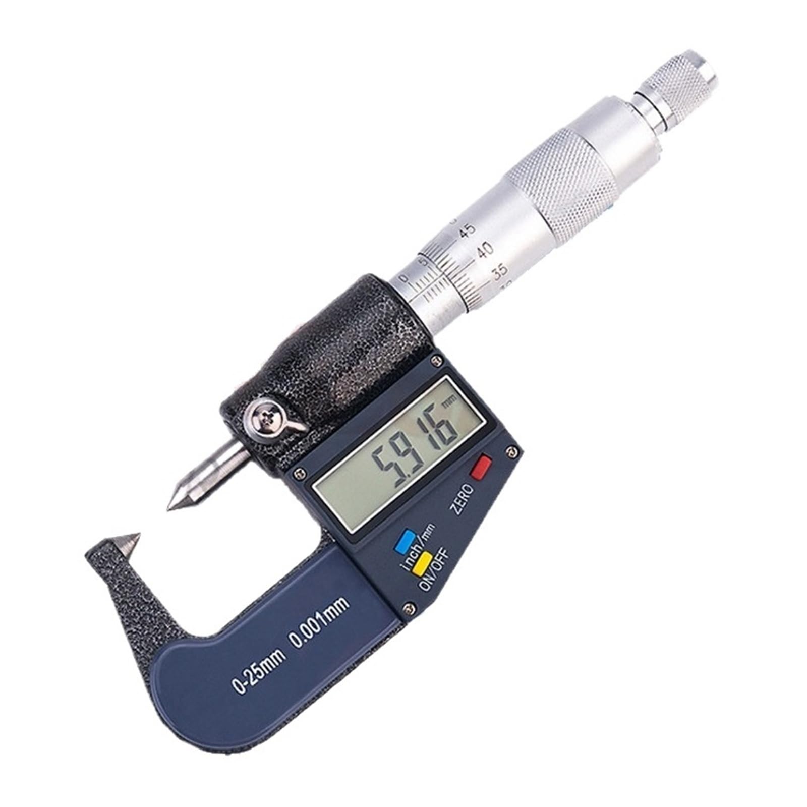 Micrómetro digital de doble punta for exteriores, de 0 a 25 mm y 0,001 mm, con punta de carburo electrónica, herramientas de medición Mide cualquier cosa(0-25mm 60degree)