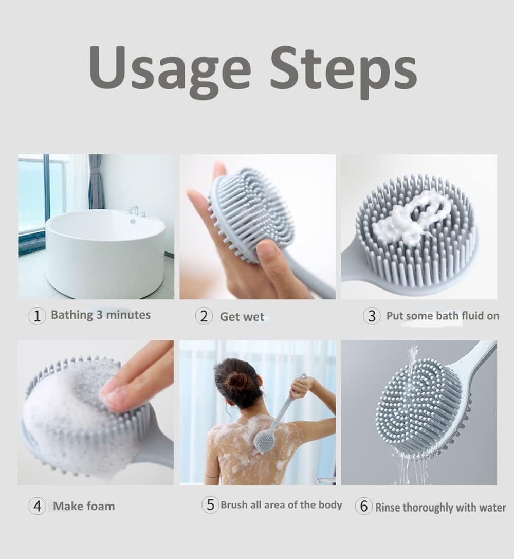 Krupasadhya Silicone Bath Brush, Multi-Function Body Long Handle, Anti-slip, Double Sided, Back Massage Exfoliation Wisp Body Scrub Brush, 100% BPA-Free, Hypoallergenic. 1