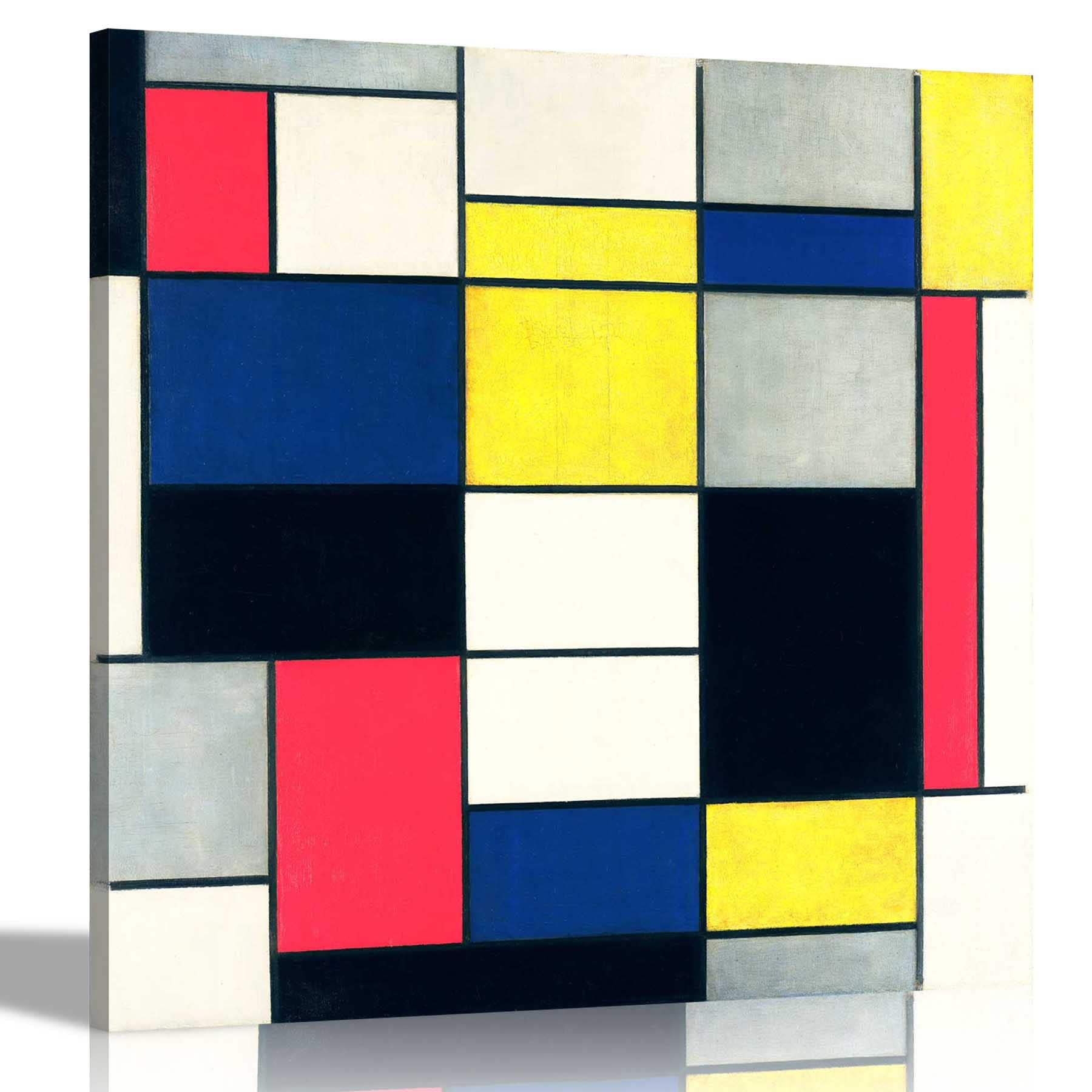 Artley Prints Composition A By Piet Mondrian Canvas Pictures Framed Prints Wall Art Home Office Framed Hanging Artlarge 86 X 86 Cm (34 X 34 Inches)